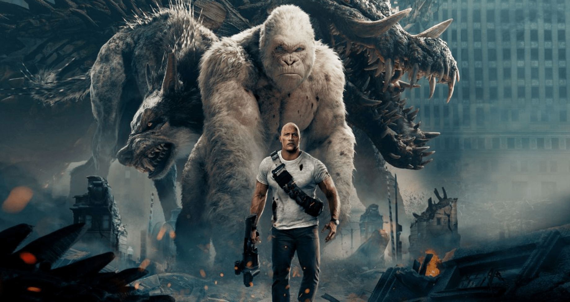 Artwork for the movie 'Rampage' featuring Dwayne The Rock Johnson