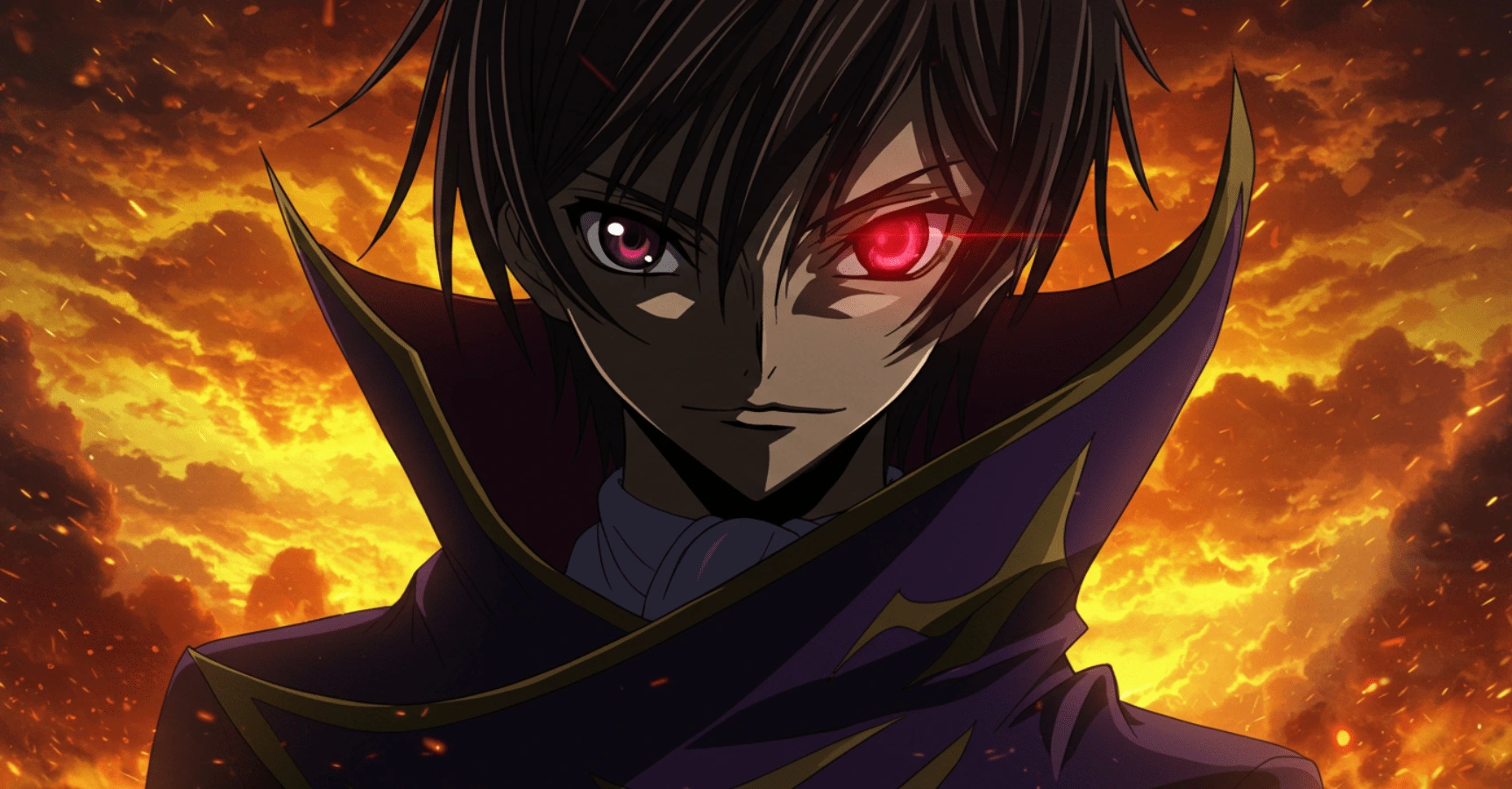 Lelouch vi Britannia, anti-hero of Code Geass, with glowing Geass eye ...